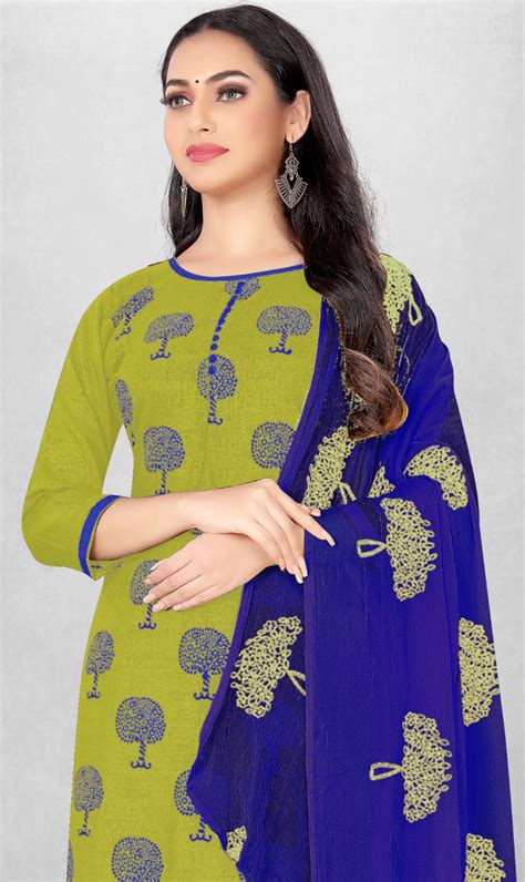 Casual Green Color Cotton Fabric Salwar Kameez