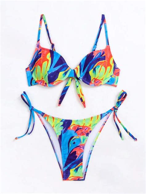 Tie Dye Underwire Tie Side Bikini Swimsuit Shein Usa