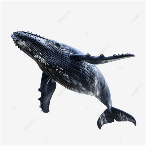 There Is A Large Blue Whale That Floating In The Air Isolated On White