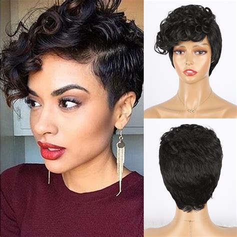 Black Short Curly Pixie Cut Synthetic Hair Wig For Black Women China