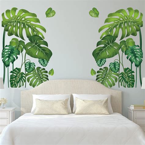 Large Green Tropical Jungle Leaves Wall Decals Palm Tree