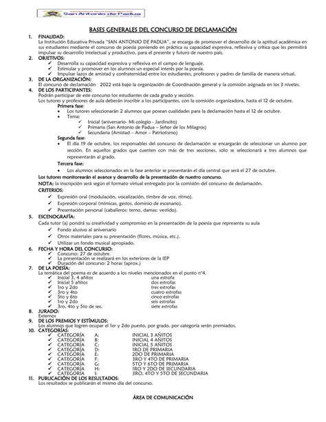 Bases De Concurso De Declamacion