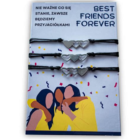 Bransoletki BFF dla 3 osób - srebrne serduszka | Myśl Człowieku