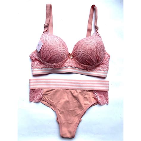 Conjunto Lingerie Renda Calcinha Fio Duplo e Sutiã Bojo Liso Shopee Brasil