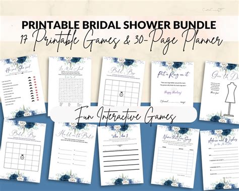 Printable Bridal Shower Games And Planner Set Blue Floral Bridal Shower