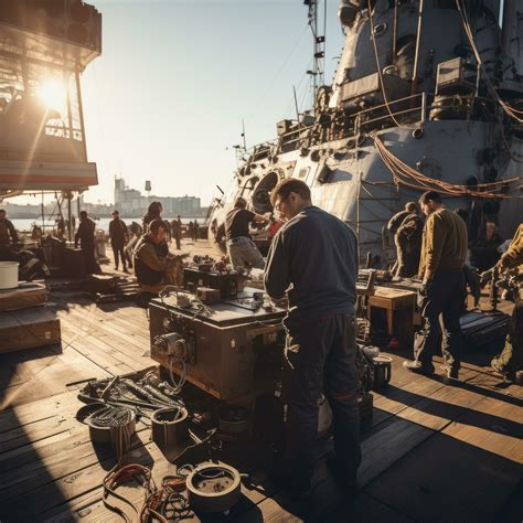 Crew members working on the deck of a battleship 31710365 Stock Photo ...