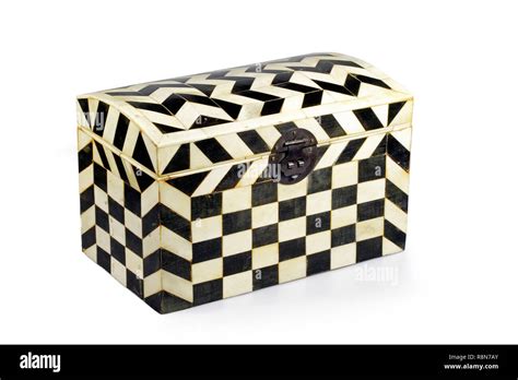 Old Decorative Checkered Wooden Box Isolated Stock Photo Alamy