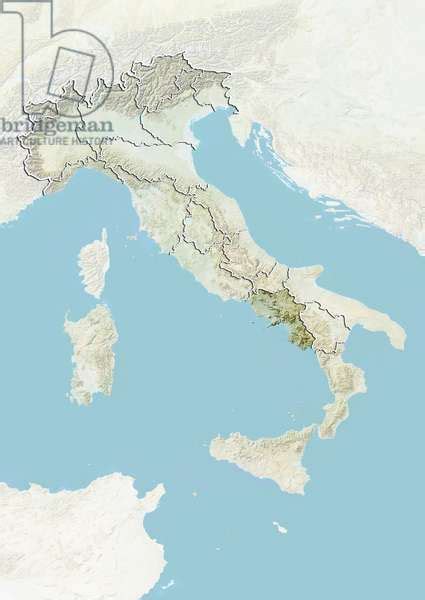 Image Of Italy And The Region Of Campania Relief Map