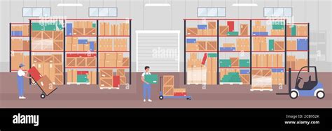 People Worker Working In Warehouse Vector Illustration Cartoon Flat