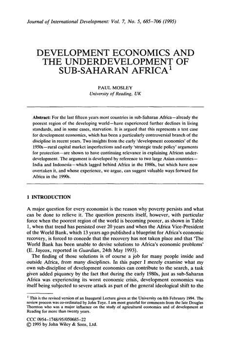 Development Economics And The Underdevelopment Of Sub Saharan Africa