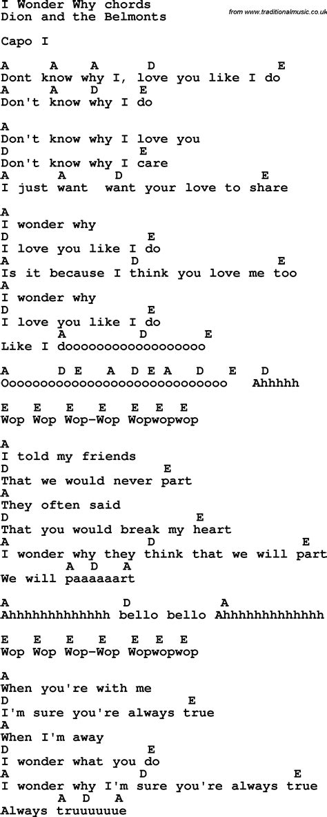 Song Lyrics With Guitar Chords For I Wonder Why