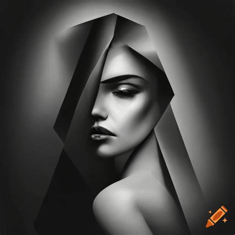 Monochrome Artwork Of A Womans Face In A Cubist Style On Craiyon