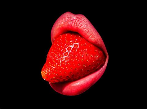 Strawberry Tongue Lip Art Mouth Isolated On Black Background Stock Image Image Of Sexual