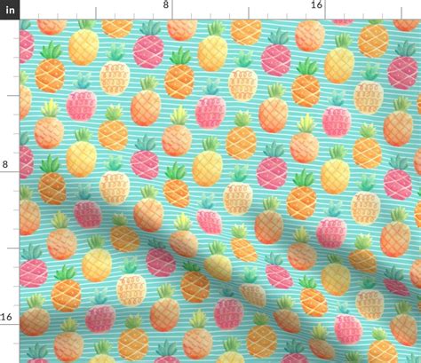 Watercolor Pineapples Aloha Blue Spoonflower