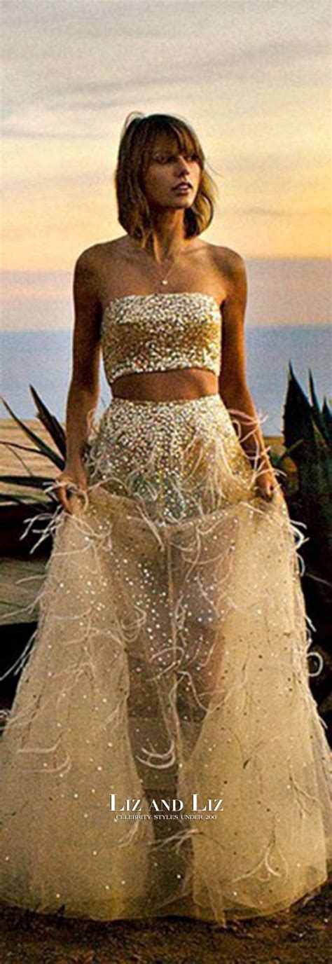 Taylor Swift Gold Sequin Two Piece Prom Dress Vogue Photoshoot 2015