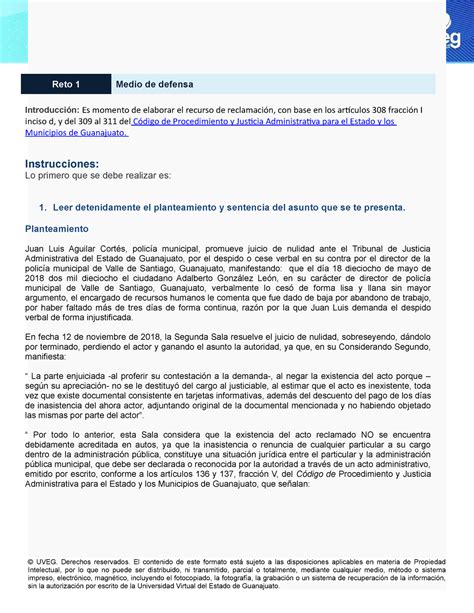 Instrucciones Reto Uno Recurso De Reclamacion Reto Medio De Defensa