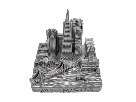 San Francisco City Skyline Landmark 3D Model Silver 4 1/2 Inches 1029