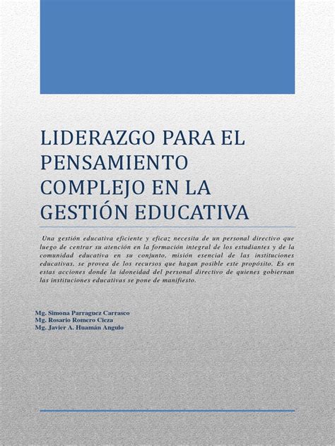 PDF Liderazgo Para El Pensamiento Complejo en La Gestión Educativa