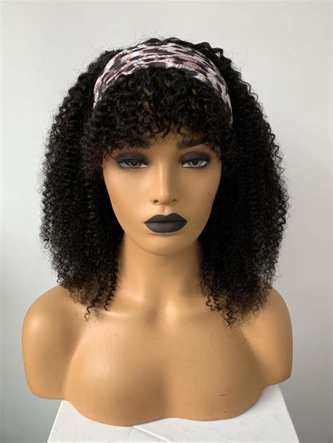 New Arrival Natural Black Curly Machine Made Headband Wig With