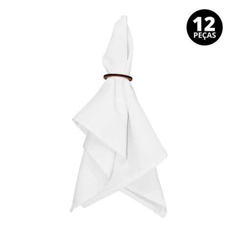 Kit 12 Peças Guardanapo Tecido Oxford Liso Branco Bainha para Mesa