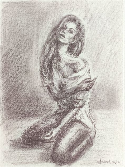 Charcoal Drawing Illustration Nude Woman Pastel Charcoal Character