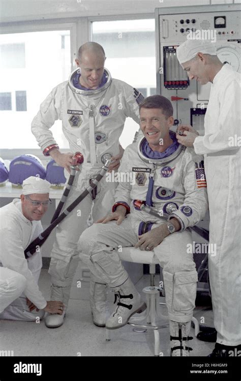 NASA Gemini VI prime crew astronauts Thomas P. Stafford (left) and ...