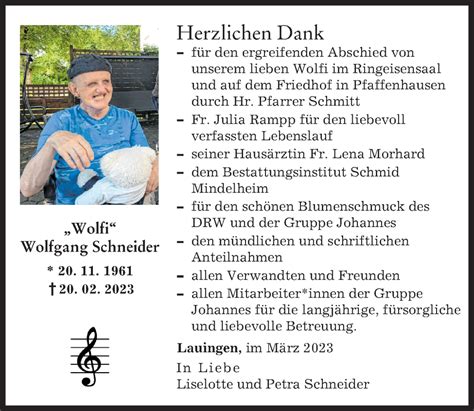 Traueranzeigen Von Wolfgang Schneider Augsburger Allgemeine Zeitung