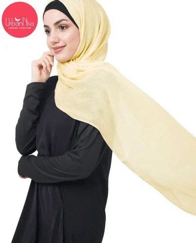 Tender Yellow Cotton Voile Scarf Hijab मुद्रित हिजाब Urbannisa Abaya Fashion Hyderabad Id