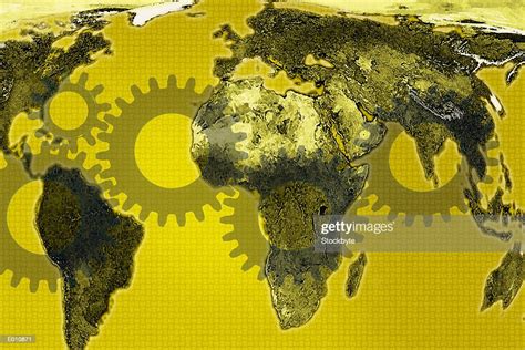 Abstract World Map With Superimposed With Gears High Res Vector Graphic