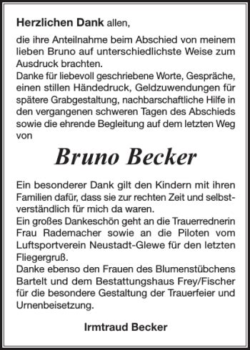 Traueranzeigen Von Bruno Becker Trauer Nordkurier