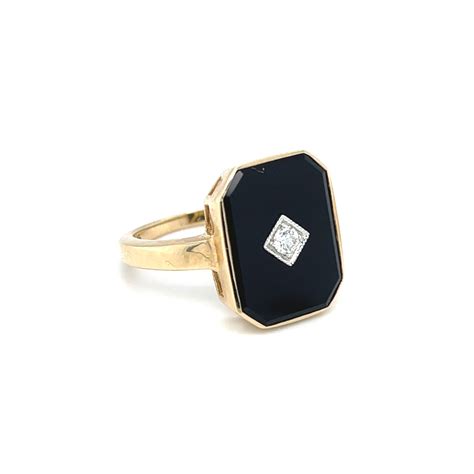 9ct Yellow Gold Onyx And Diamond Ring Avenue J Jewellery Antique