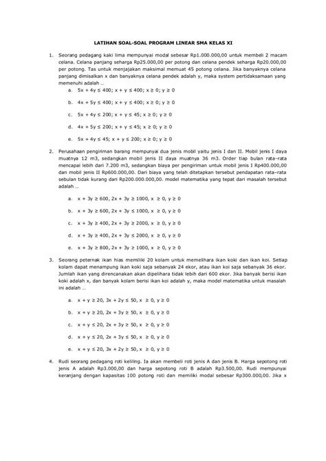 PDF Latihan Soal Program Linear Sma Kelas Xi DOKUMEN TIPS