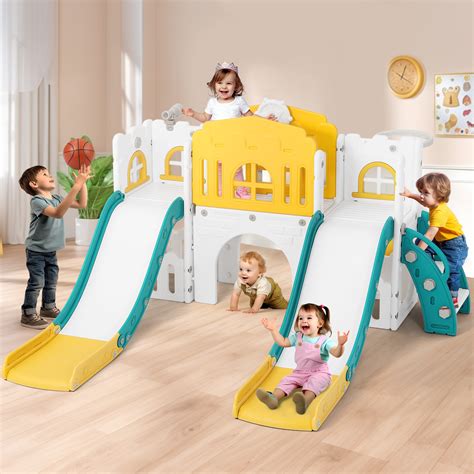 Joyldias 70.9'' W 9 In 1 Plastic Climber Toddler Slide, Toddler ...