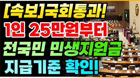 속보 국회통과 1인25만원부터~ 전국민 민생지원금 지급기준 확인 민생지원금 정부지원금 Youtube