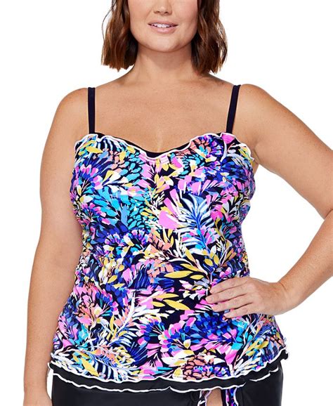 Island Escape Plus Size Printed Mariposa Lettuce Edge Underwire Bandini