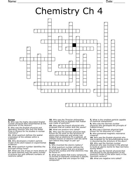 Chemistry Crossword Puzzle Worksheet