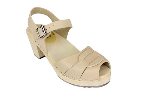 Lotta From Stockholm Womens High Heel Peep Toe Wooden Clogs In Nude Leather