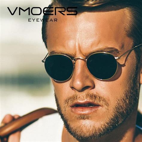 Vmoers Retro Small Round Sunglasses Men Vintage Brand Shades Male Black