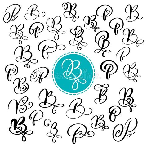 Set of Hand Drawn Vector Calligraphy Letter M. Script Font. Isolated ...