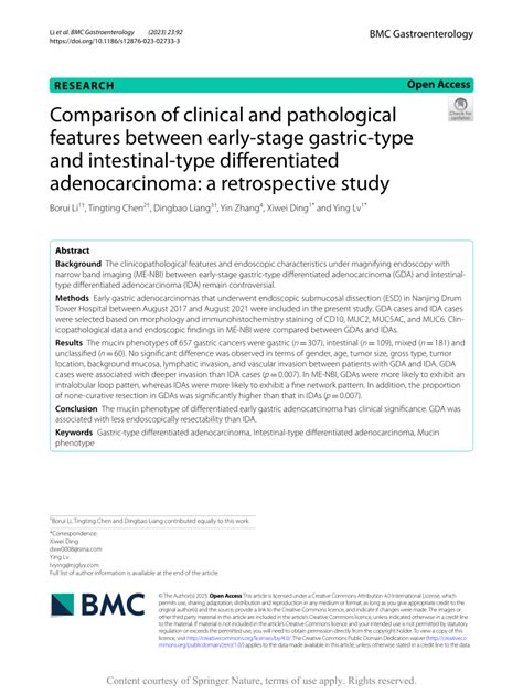 Pdf Comparison Of Clinical And Pathological Features Between Early