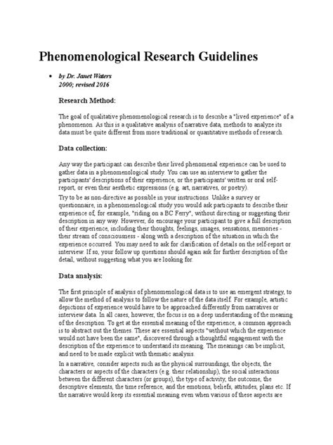 Phenomenological Research Guidelines | PDF | Phenomenology (Philosophy ...