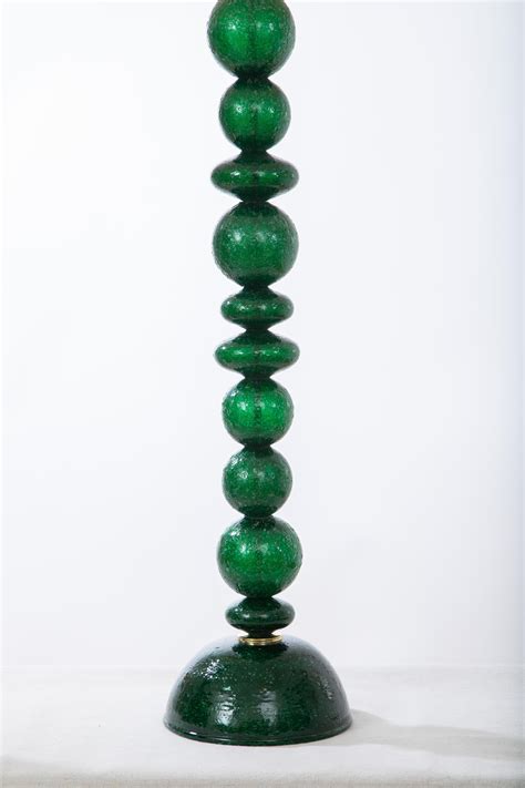 Pair Of Tall Green Pulegoso Murano Glass Table Lamps In Stock For Sale