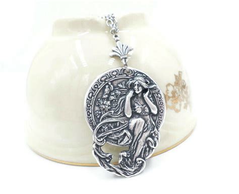 Silver Alphonse Mucha Necklace Art Nouveau Goddess Pendant Etsy