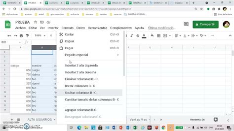 Como Ocultar Y Mostrar Columnas Y Filas En La Hoja De Calculo De Google