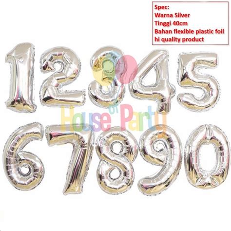 Jual Balon Foil Angka SILVER SILVER 40cm Balon Foil Balon Angka 1