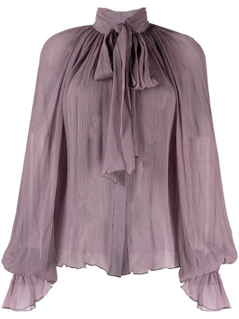 Atu Body Couture Pussy Bow Silk Blouse Purple Farfetch
