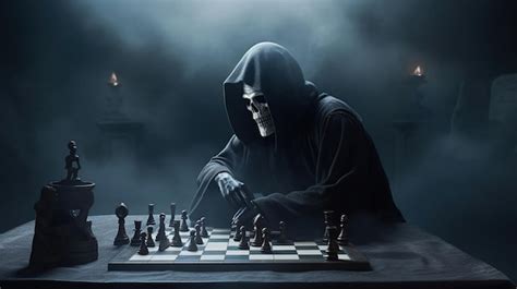 Premium Photo Grim Reaper Playing Chess Against A Background Of Dark