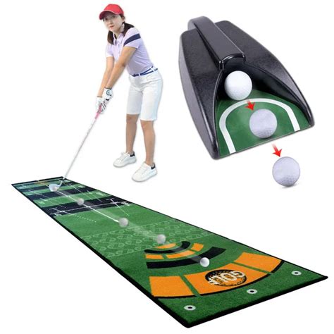 wide putting mat automatic returber set artificial turf golf practice