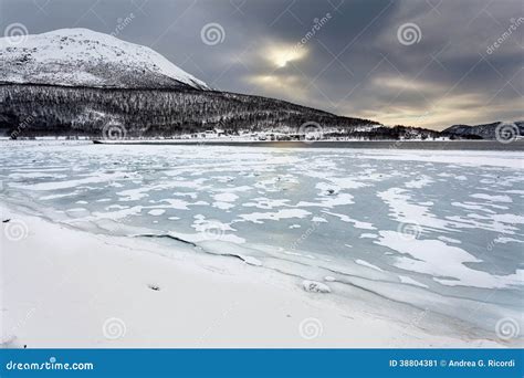 Norwegian Winter Landscape Frozen Fjord Stock Photo Image