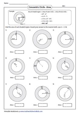 Area of an Annulus Worksheets